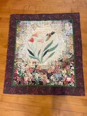 Beautiful Vintage Handmade Floral and Hummingbird Delight
Lap Quilt 30” by 32”